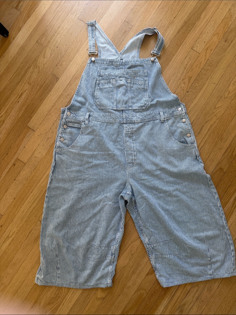 GAP Light Blue and White Striped Cotton Overalls